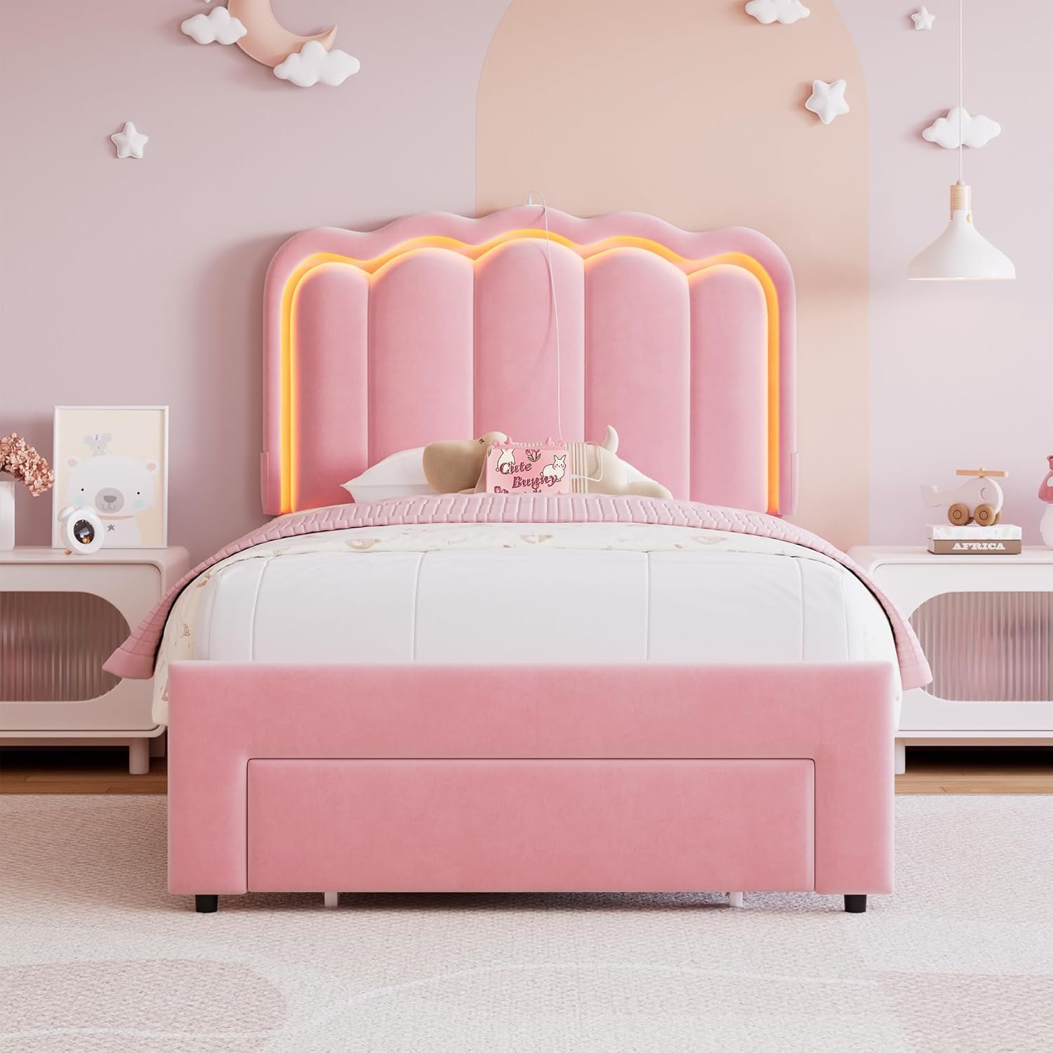 Velvet princess platform bed