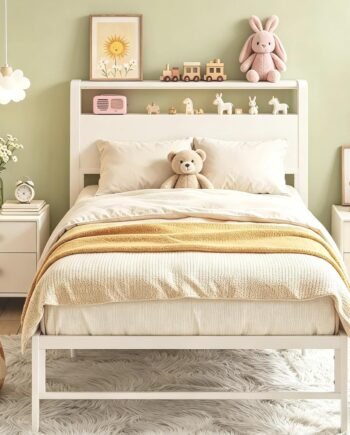 With double wooden bed frame and bed